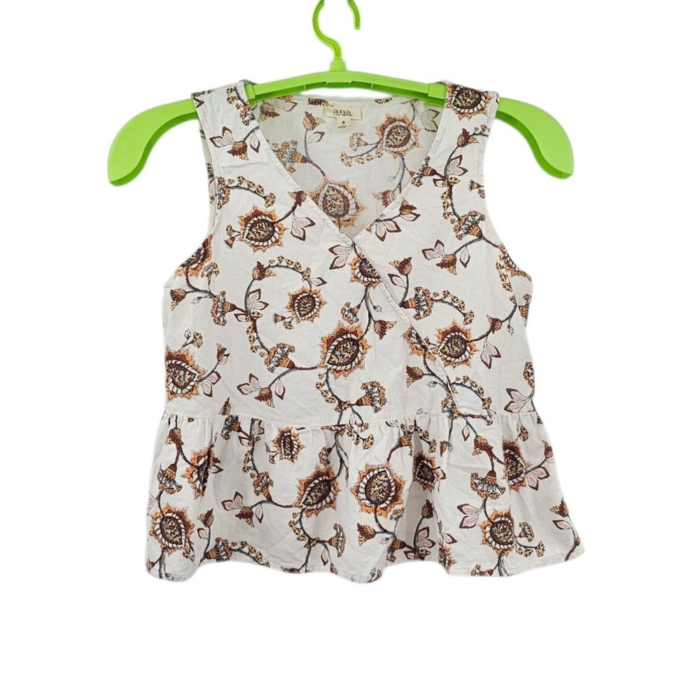 a.n.a A New Approach Floral Faux-Wrap‎ Peplum Tank Top, Size M 100% Cotton Boho